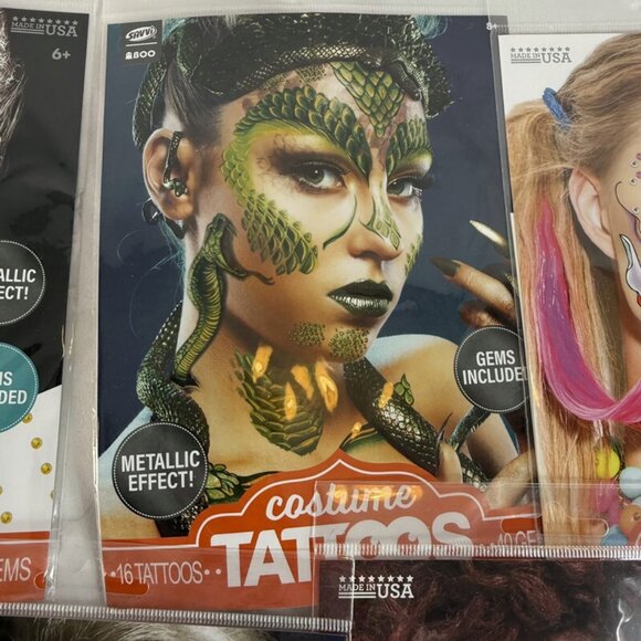 New Halloween Temporary 'Costume Face Tattoos' Lot of 5 Savvi - Picture 3 of 7